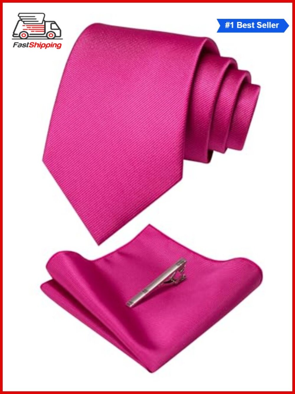 Jacquard Woven Silk Blend Tie Set with Pocket Square and Tie Clip